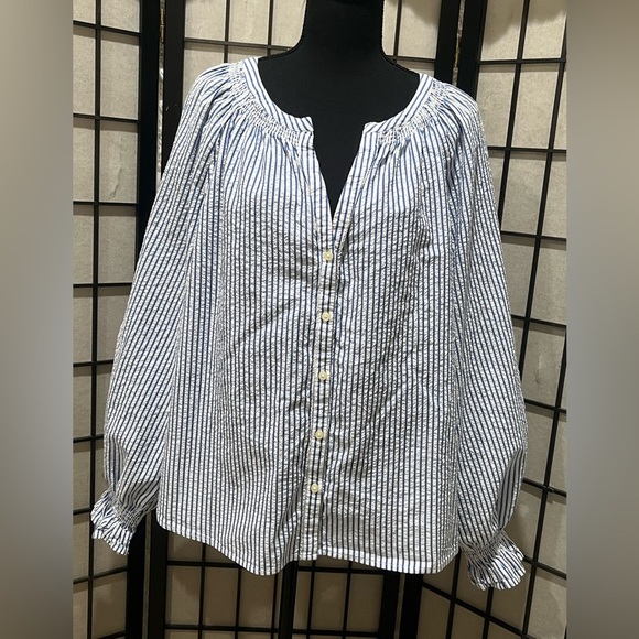 GAP Classic Blue and White Striped PEASANT BLOUSE, WOMEN SIZE XL - Picture 1 of 11